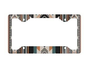 Cornice portatarga in metallo con motivo azteco del sud-ovest americano / Striscia tribale