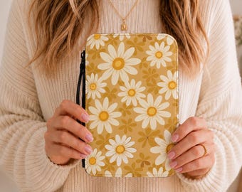 Copertina per Bibbia con motivo floreale a margherite in stile retrò / Organizzatore per Scritture con cerniera