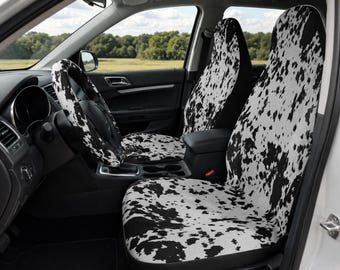 Coprisedili e coprivolante in pelle bovina nera per auto / Arredamento interno in stile western boho