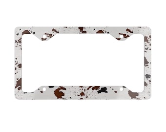 Cornice portatarga in metallo color cuoio marrone / Schizzi di vernice rustici