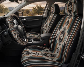 Set di coprisedili e coprivolante in stile azteco del sud-ovest americano / Arredamento interno boho western