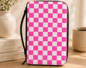 Copertina per Bibbia a scacchi rosa acceso / Custodia per Bibbia con cerniera