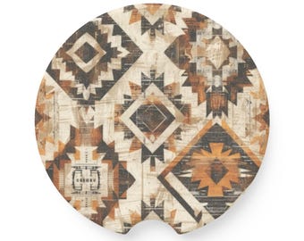 Sottobicchiere per auto in pietra saponaria con motivo azteco del sud-ovest / Piastrella rustica Navajo