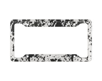 Cornice portatarga in pelle bovina nera / Accessorio per auto con stampa animalier