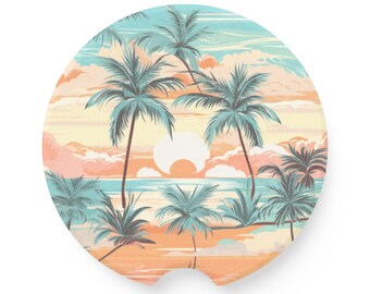 Playa tropical retro - Posavasos de coche de esteatita