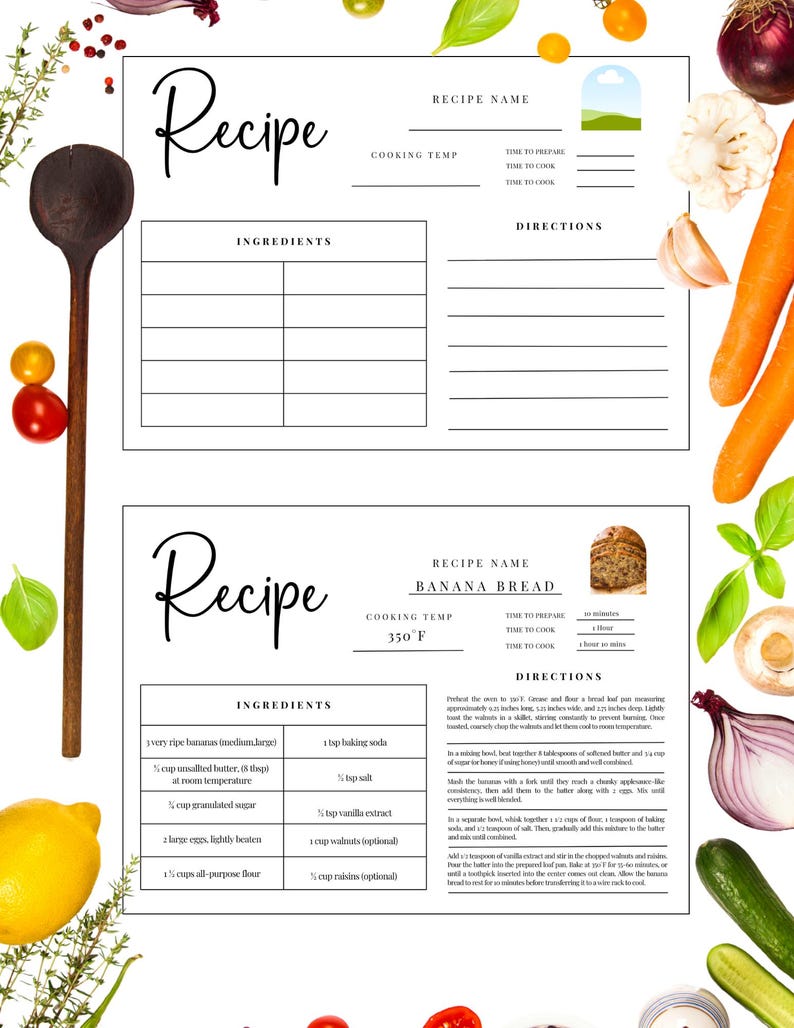 Recipe Card Flowchart Example Editable Recipe Card Template: Minimalist Design (canva, Digital ...