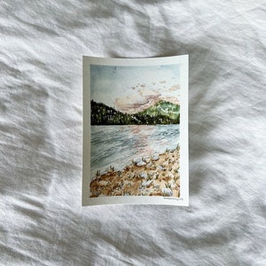 A New Beginning | watercolor landscape | landscape painting | lake painting | ocean home decor | faceless home decor | landscape art | paint
