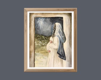 Mary and Jesus Art | Manger Scene | Nativity Art | Christmas Prints | Religious Christmas Gift | LDS art | Mary did you know | Bethlehem