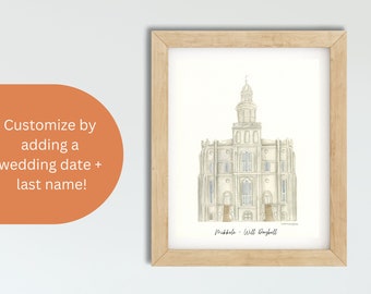 St. George Temple | Temple Watercolor | Temple Art LDS | LDS Home Decor | ut Temple | Utah Watercolor | Temple Painting | UT Temple Art