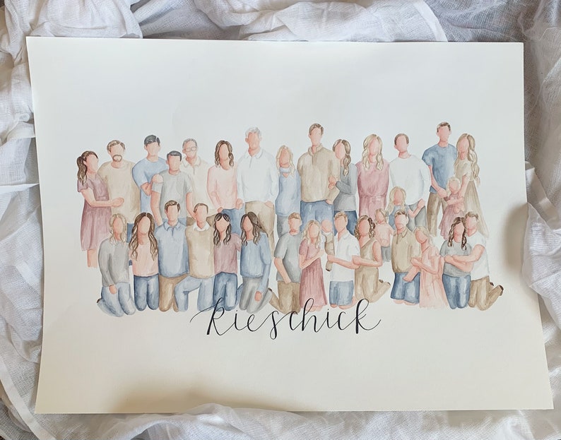 Custom Family Portrait Couple Watercolor Personalized Portrait Personalized Gifts Gift for her Custom Couple Portrait Family image 7