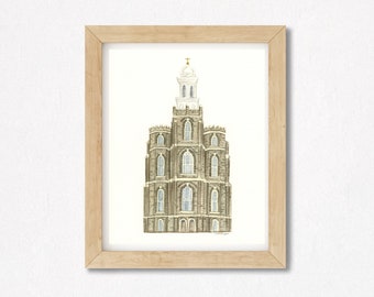 Logan Temple | Temple Watercolor | Temple Art LDS | LDS Home Decor | ut Temple | Utah Watercolor | Temple Painting | Logan UT Temple Art