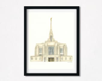 Ogden Temple | Temple Watercolor | Temple Art LDS | LDS Home Decor | ut Temple | Utah Watercolor | Temple Painting | UT Temple Art