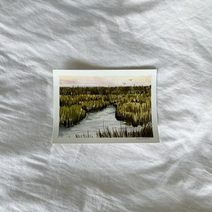 The Marsh Girl | watercolor landscape | landscape painting | lake painting | ocean home decor | faceless home decor | landscape art | paint