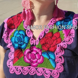 Floral Embroidered Handcraft Tops - Blusa Mexicana Bordado Floral Tradicional Artesanal Plus Size XL - 3XL