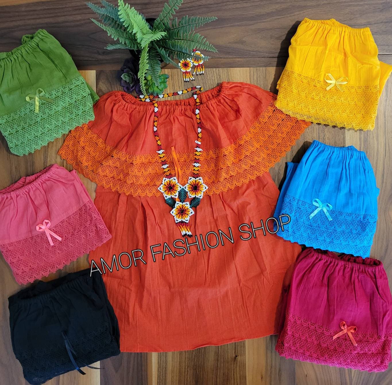 Off The Shoulders Peasant Top Lace Trim Solid Colors Blusa Olan de Encaje Campesina Artesanal En Un Color Size M L XL