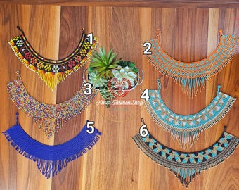 Beautiful Bib Beaded Collar Necklaces Indigenous Jewelry - Hermosos Collares Cleopatra Flecos  Chaquira Huichol