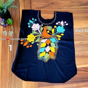 Hand Embroidered Floral Huipil Top: Oaxaca Artisan Blouse