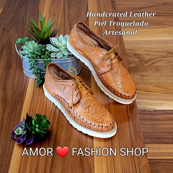 Handcraft Mexican Leather Lace Shoe / Calzado Artesanal Mexicano Piel Troquelado Artesanal