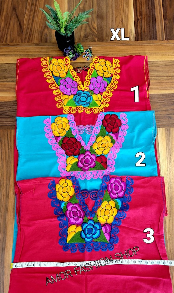 Floral Embroidered Handcraft Tops - Blusa Mexicana Bordado Floral Tradicional Artesanal Plus Size XL - 3XL