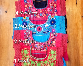 Colorful Hand Embroidered Bohemian Mexican Tops Fresh Thin Cotton Open Slip on Back, Vacation Top / Blusa Mexicana Bordada a Mano