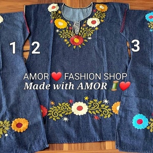 ユニークな手刺繍 Demin Boho サザン チャーム ドレス / Lindo Vestidos Bordados a Mano en Mezclilla Artesanal