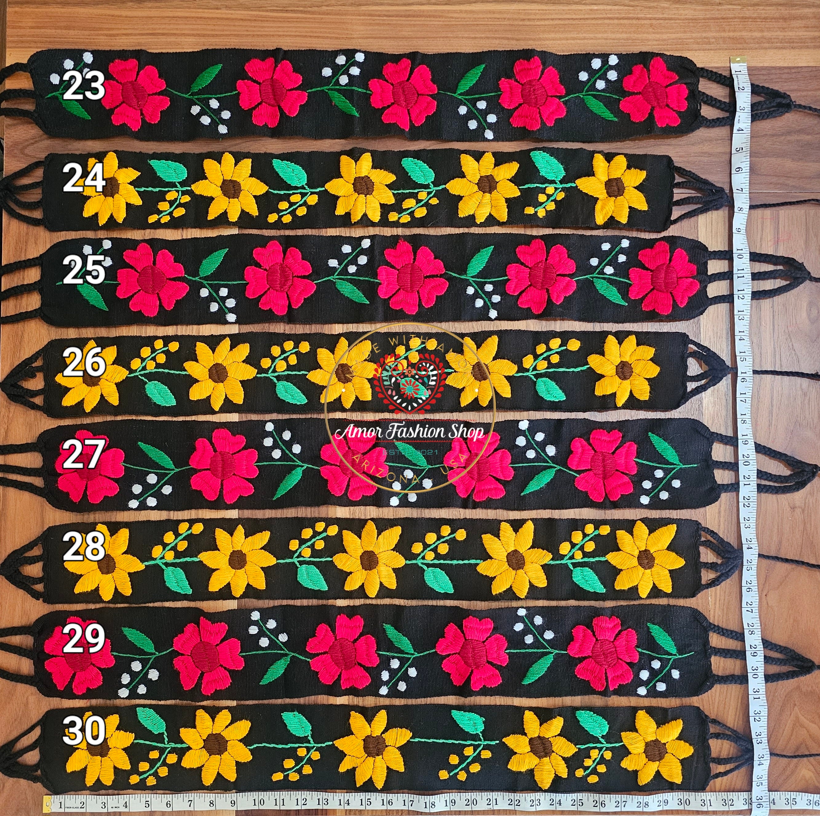 Gorgeous Black Belts Colorful Embroidered Flower Sash - Cintos / Fajos Mexicanos Negros Bordados a Mano Negros con Colores Artesanales
