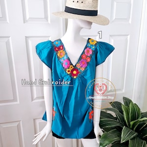 ゴージャスな V ネック手刺繍フロントとバック / Linda Blusa Bordada a Mano Floral Artesanal Ambos Lados