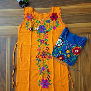 手刺繍ノースリーブ花柄ボヘミアンドレス/Vestido Mexicano Bordado a Mano Artesanal sin マンガ サイズ M / L