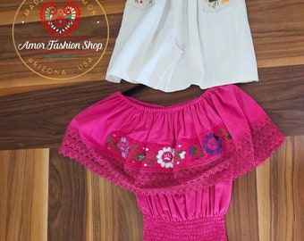 Hand Embroidered Off the Shoulder Romper: Mexican Campesina Jumpsuit