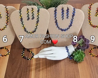 Lovely Florecitas Chaquira Choker 3 Piece SET Collar Necklace Bracelet and Earrings Gargantilla Florecitas Huichol Chaquira