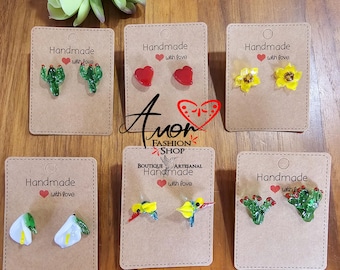 Glass Blown Stud Earrings / Aretes Broquales Artesanales Vidrio Soplado