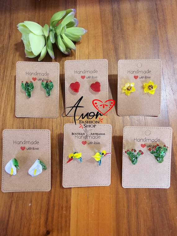 Glass Blown Stud Earrings / Aretes Broquales Artesanales Vidrio Soplado