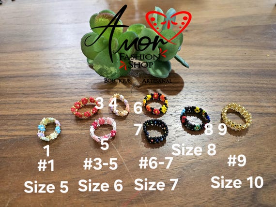 Ring Florecita Beaded Authentic Indegenous Artisan Made / Anillo argolla Mexicana Huichol Chaquira Artesanal