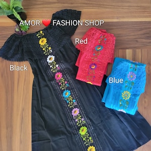Hand Embroider Off Shoulder Atesian Culture Peasant Fashion Dress / Bordado a Mano Vestido Artesanal Mexicano Campesina