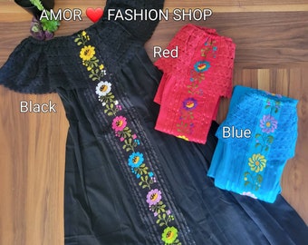 Hand Embroider Off Shoulder Atesian Culture Peasant Fashion Dress / Bordado a Mano Vestido Artesanal Mexicano Campesina