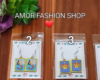 Colorful Loteria Lightweight Wood Earrings / Aretes Loteria de Madera Ligera Mexicanos Artesanal