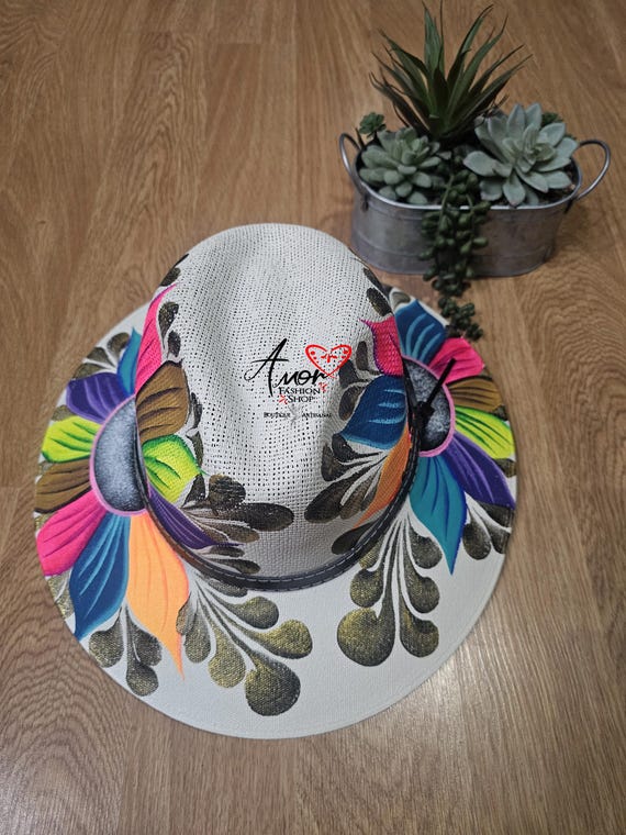 Neon Sunflower Designs Authentic Hand Painted Fedora Hats. Sombrero Girasol Pintado a Mano Artesanal.