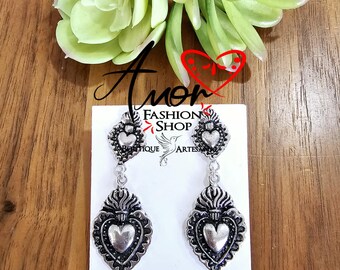 Brincos de Prata Sagrado Corazón / Aretes en Plata