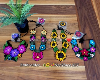 Gestickte Blumen Kette: Bunter Mexikanische Kragen