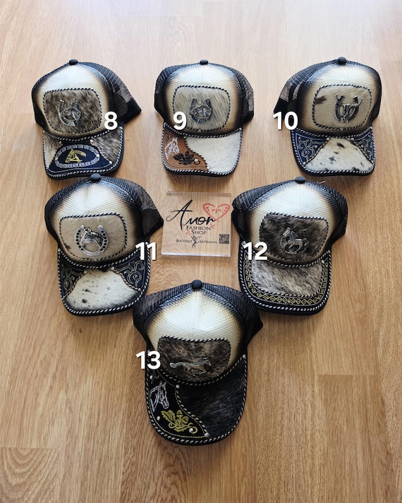 Cowhide Trucker Caps Adjustable Strap / Cachuca Gorra Artesanal Mexicano.