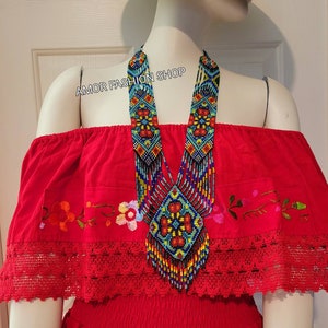 Handcraft Beaded Long Necklace: Mexican Huichol Art