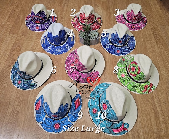 Bird Designs 2 or 3 Tones Authentic Hand Painted Fedora Hats. Sombrero Pintado a Mano Artesanal