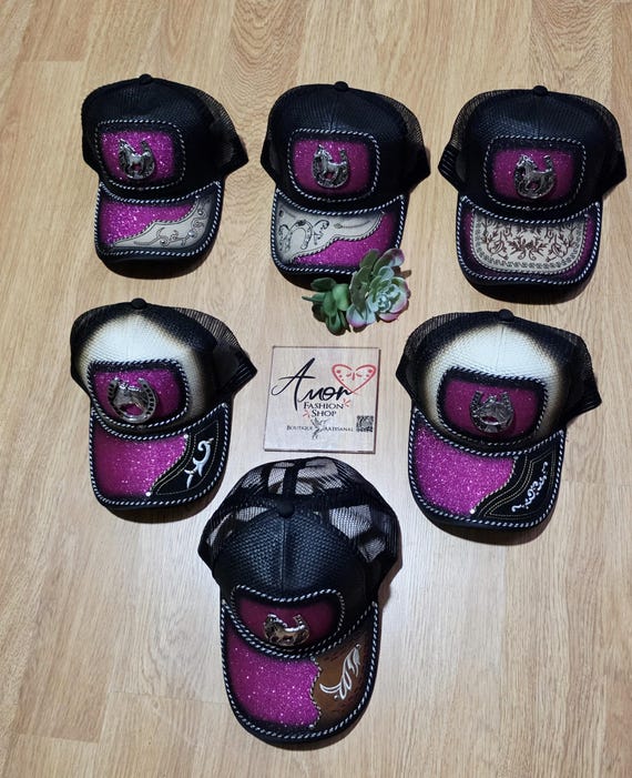Glitter Patch Trucker Caps Adjustable Strap / Cachuca Gorra Artesanal Mexicano.