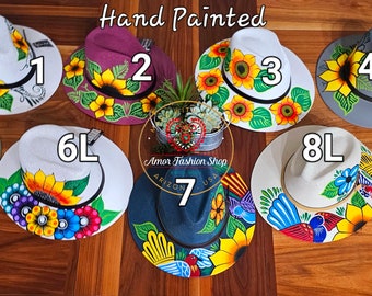 Sunflower Designs Authentic Hand Painted Cowboy Fedora Hats. Sombrero Pintado a Mano Artesanal Jaripeo