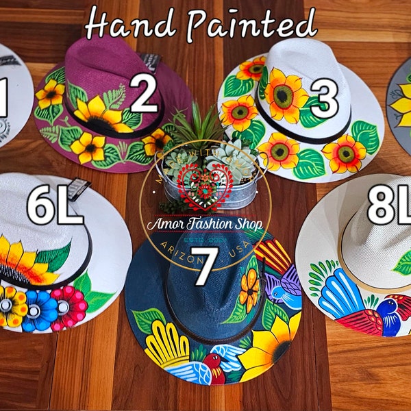 Sunflower Designs Authentic Hand Painted Cowboy Fedora Hats. Sombrero Pintado a Mano Artesanal Jaripeo