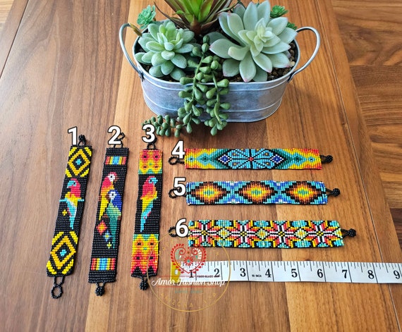 Unisex Flat Beaded Bracelets / Pulcera Alfombra Chaquira Huichol