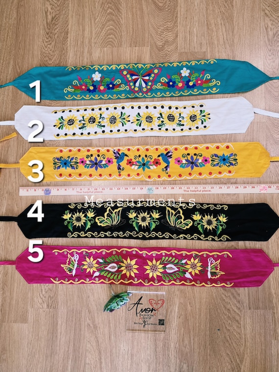 Embroidered Floral Sunflower Belt: Mexican Artisan Silk Sash