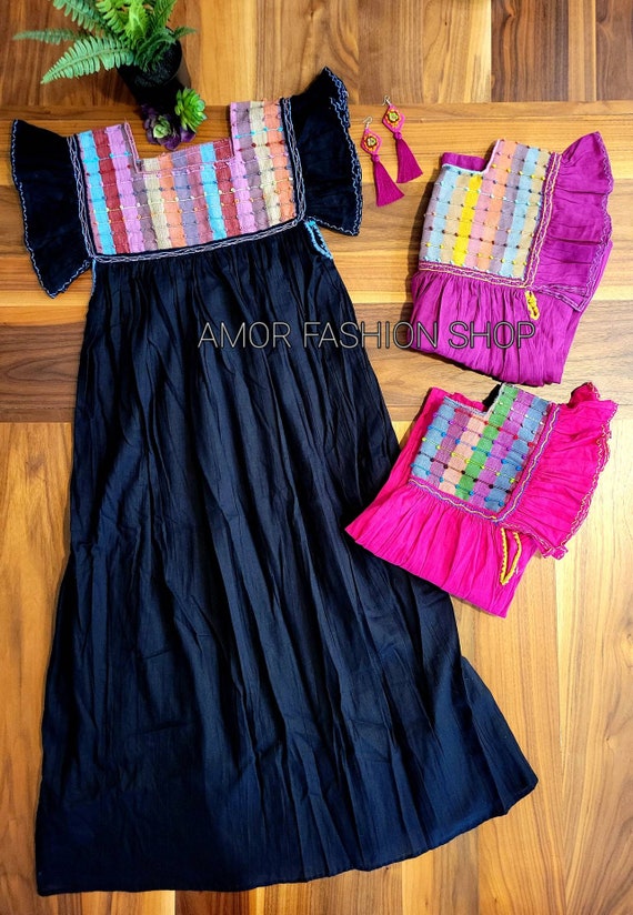 Butterfly Pleaded Sleeves Dress Front and Back Waist Loom Chest / Super Lindo Vestido Artesanal Manga Mariposa con Pecho y Espalda en Telar