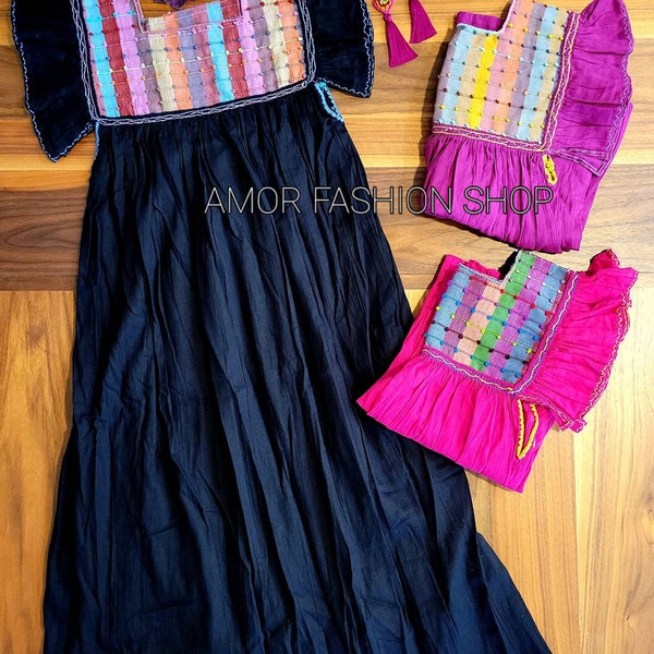 Super Lindo Vestido Artesanal Manga Mariposa con Pecho y Espalda en Telar