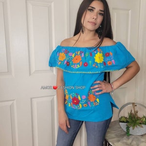 手刺繍オフショルダーボヘミアントップブラウス / Blusa Bordado a Mano Artesanal Campesina